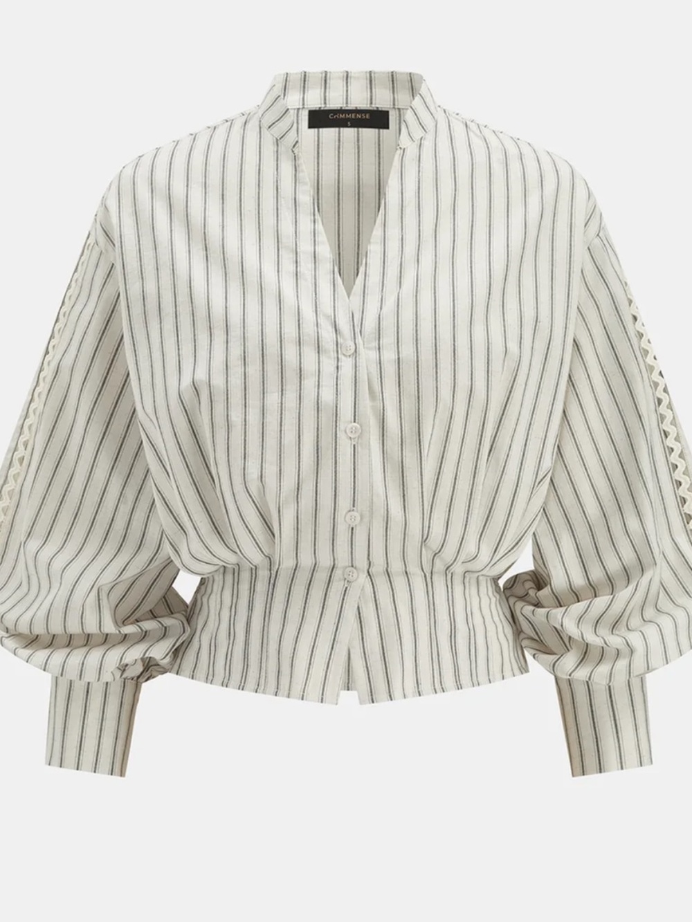 Commense Striped Lace Panel Cotton Linen Blouse